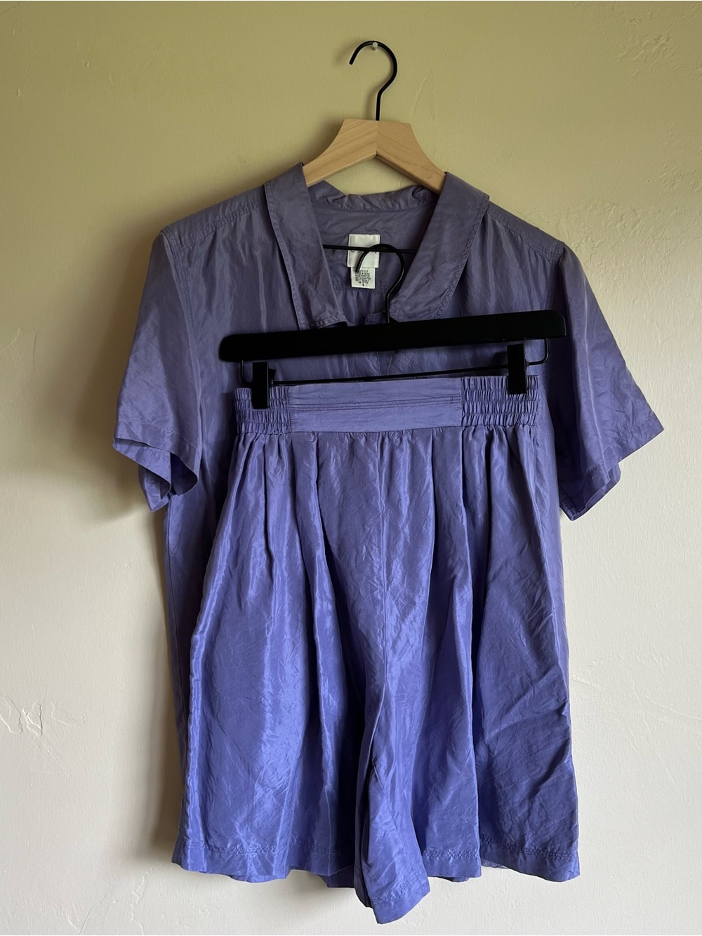 Vintage Lavender Silk Two-Piece Set - Short Sleeve Top & Skirt